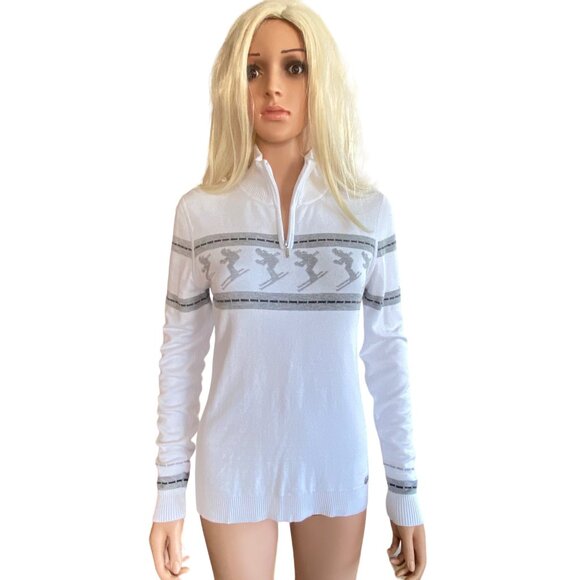 NILS Sweaters - Nils Skier 2 Knit Sweater Women's Large White Gray Nordic Après Ski 1/4 Zip